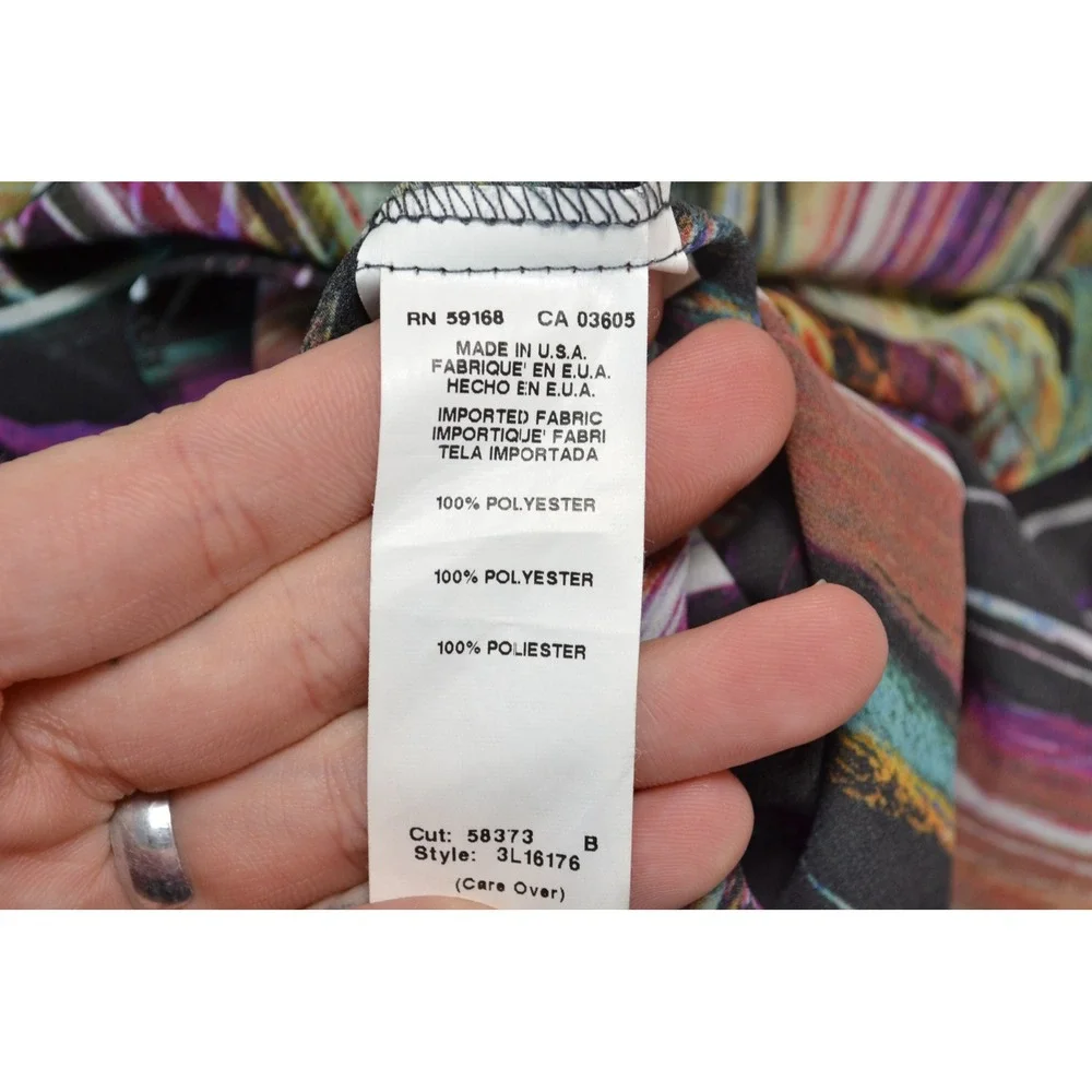 Karen Kane Hi-Low Tunic Blouse Layered Office Evening Bold Spring Multicolor M